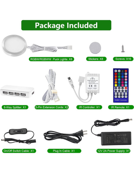 Luces LED Puck AIBOO RGBW con Control Remoto - Paquete de 8 Luces LED Puck AIBOO RGBW con Control Remoto - Paquete de 8