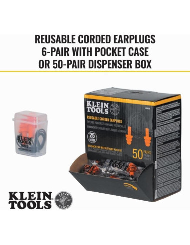 Tapones para oídos con cable Klein Tools 605036, 25dB NRR, 6 pares