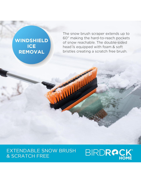 Cepillo de Nieve Extensible 60" BIRDROCK HOME con Raspador de Hielo Cepillo de Nieve Extensible 60" BIRDROCK HOME con Raspador de Hielo