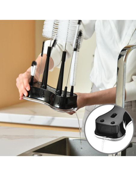 ALINK Juego de 8 Cepillos de Botellas con Soporte Negro ALINK Juego de 8 Cepillos de Botellas con Soporte Negro