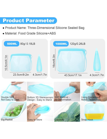 Bolsas de Almacenamiento de Silicona Cljlixcy 2 PCS Verde Bolsas de Almacenamiento de Silicona Cljlixcy 2 PCS Verde