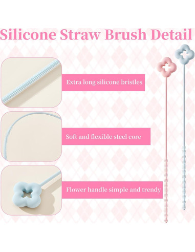 Cepillo Limpiador de Pajitas de Silicona AYAWOW 2 Pcs Rosa Azul