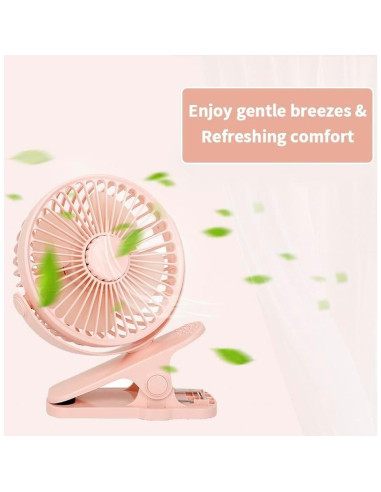 Ventilador de Clip KONPWAY 10 cm Recargable Rosa