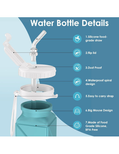 Botella de Agua Plegable Popdigito 610ml Verde a Prueba de Fugas