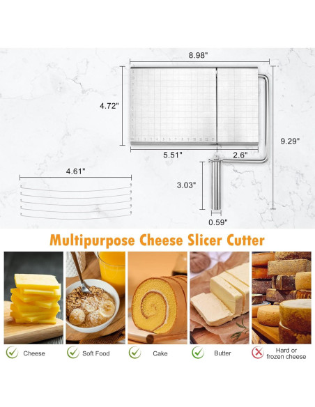 Cortador de Queso WarmHut con Alambre y 5 Reemplazos - Acero Inoxidable Cortador de Queso WarmHut con Alambre y 5 Reemplazos - Acero Inoxidable