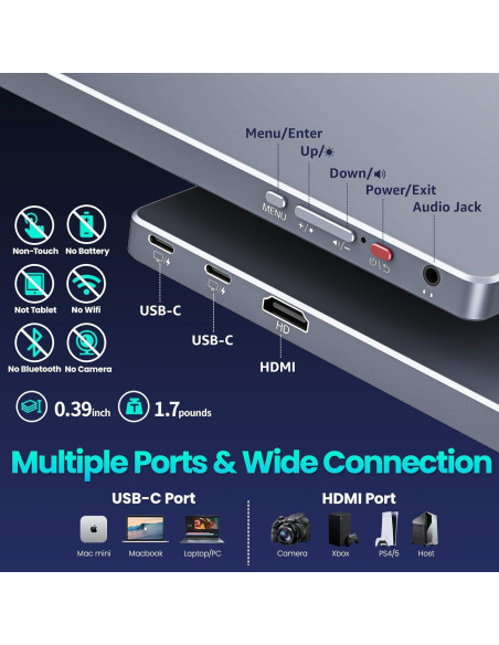 Monitor Portátil Upperizon 15.6" FHD HDR USB-C HDMI Monitor Portátil Upperizon 15.6" FHD HDR USB-C HDMI