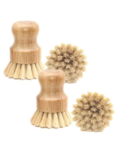 4 Cepillos de Palma de Bambú Vankcp Redondos para Lavar Platos 4 Cepillos de Palma de Bambú Vankcp Redondos para Lavar Platos