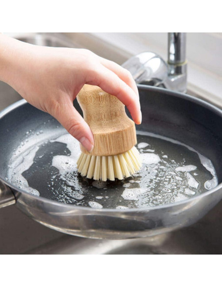 4 Cepillos de Palma de Bambú Vankcp Redondos para Lavar Platos 4 Cepillos de Palma de Bambú Vankcp Redondos para Lavar Platos