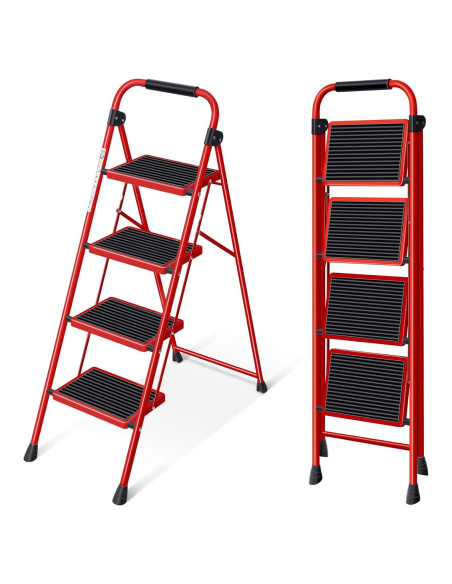 Escalera Plegable KINGRACK 4 Escalones Antideslizante Roja Escalera Plegable KINGRACK 4 Escalones Antideslizante Roja