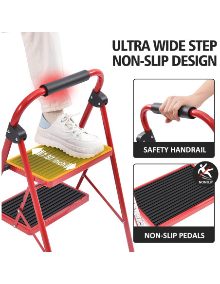 Escalera Plegable KINGRACK 4 Escalones Antideslizante Roja Escalera Plegable KINGRACK 4 Escalones Antideslizante Roja