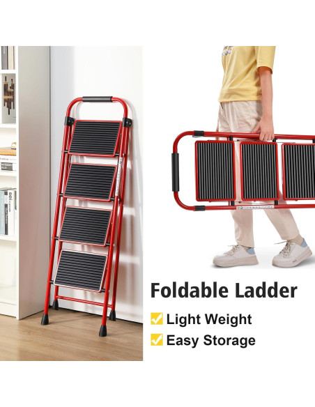 Escalera Plegable KINGRACK 4 Escalones Antideslizante Roja Escalera Plegable KINGRACK 4 Escalones Antideslizante Roja