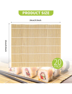 20 Estera de Sushi de Bambú Axigundaone 24x22.5 cm Reutilizable 2