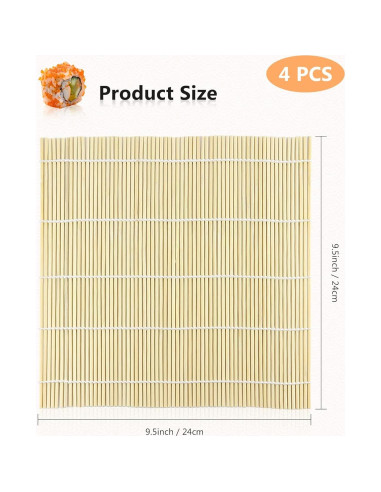 Estera de Bambú para Sushi JIALEEY - Set de 4 Piezas 24.1 cm
