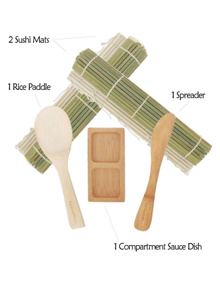 Kit de Sushi BambooMN - 2 Esteras de Bambú Verde, Cucharón y Plato Kit de Sushi BambooMN - 2 Esteras de Bambú Verde, Cucharón y Plato