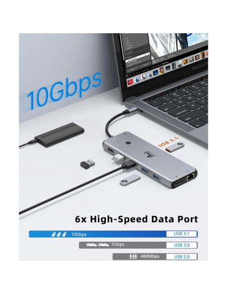 Hub USB C 13 en 1 LIONWEI Doble Monitor 4K Ethernet Hub USB C 13 en 1 LIONWEI Doble Monitor 4K Ethernet