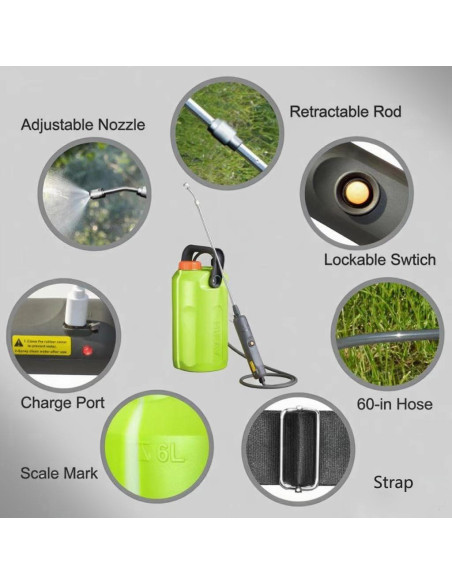 Pulverizador Eléctrico HIFAY ES6 6L Verde, Riego Automático Pulverizador Eléctrico HIFAY ES6 6L Verde, Riego Automático