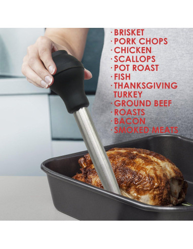 Baster de Pavo KAYCROWN Acero Inoxidable con Agujas y Cepillo