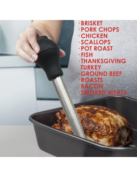 Baster de Pavo KAYCROWN Acero Inoxidable con Agujas y Cepillo Baster de Pavo KAYCROWN Acero Inoxidable con Agujas y Cepillo