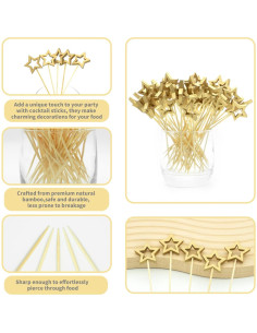 Palillos de cóctel Jiooil Bear 14 cm, 50 unidades doradas 2
