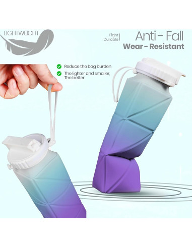 Botella de Agua Plegable QABIRK 620ml Silicona A Prueba de Fugas