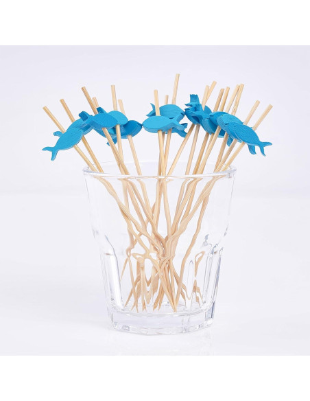PuTwo Palillos de Cóctel de Bambú 100 Cuentas Peces Azules PuTwo Palillos de Cóctel de Bambú 100 Cuentas Peces Azules