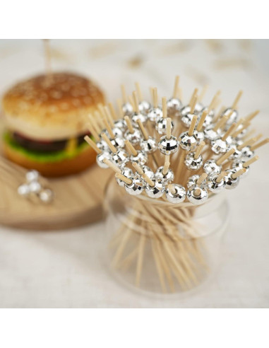 200 Palillos de Cóctel Decorativos DecorWoo 11.94 cm Plateados