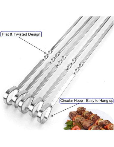 Set de 12 Pinchos de Kabob MUZHI Acero Inoxidable 35.56 cm