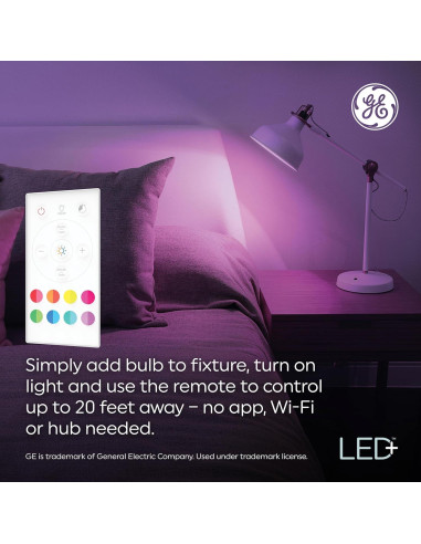 Bombillas LED GE A19 RGB con control remoto (paquete de 3)