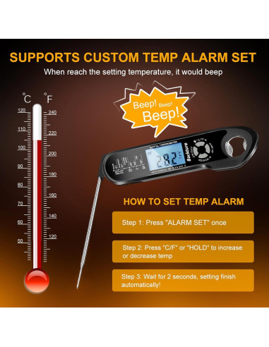 Termómetro Digital para Carne Magodey con Alarma y Cable 12m