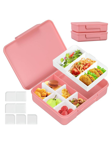 Caja Bento para Niños JOOPETALK - 2 Unidades, 10 Compartimentos, Rosa
