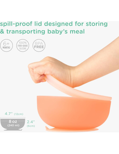Tazón de Silicona Olababy 227g con Tapa para Bebés Coral