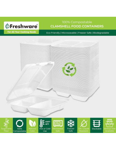 Contenedores de Comida Compostables Freshware 20x20 cm 50 Pack