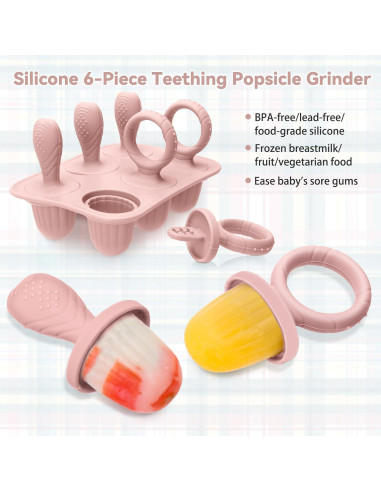Moldes de Popsicle de Silicona Rosa para Bebés - Alivio Dentición