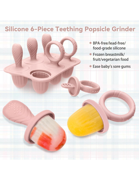 Moldes de Popsicle de Silicona Rosa para Bebés - Alivio Dentición Moldes de Popsicle de Silicona Rosa para Bebés - Alivio Dentición