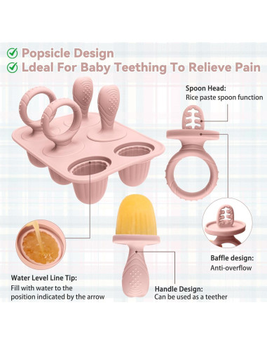 Moldes de Popsicle de Silicona Rosa para Bebés - Alivio Dentición