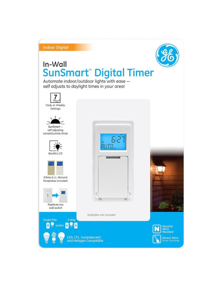 Temporizador Digital GE SunSmart 7 Días - Programable, Blanco Temporizador Digital GE SunSmart 7 Días - Programable, Blanco