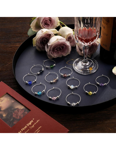 Juego de 12 Marcadores de Copas de Vino Plata 925 con Gemas Juego de 12 Marcadores de Copas de Vino Plata 925 con Gemas
