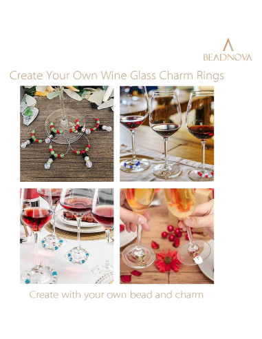 Anillos de Encanto para Copas de Vino BEADNOVA 120pcs Dorados y Plateados 25mm