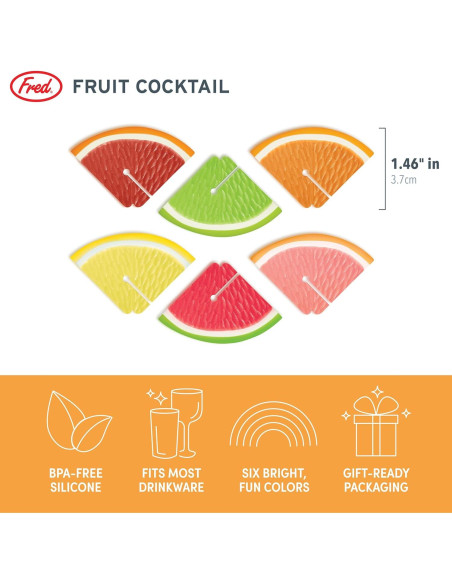 Marcadores de Bebida de Silicona Genuine Fred, Set de 6 Frutas Marcadores de Bebida de Silicona Genuine Fred, Set de 6 Frutas