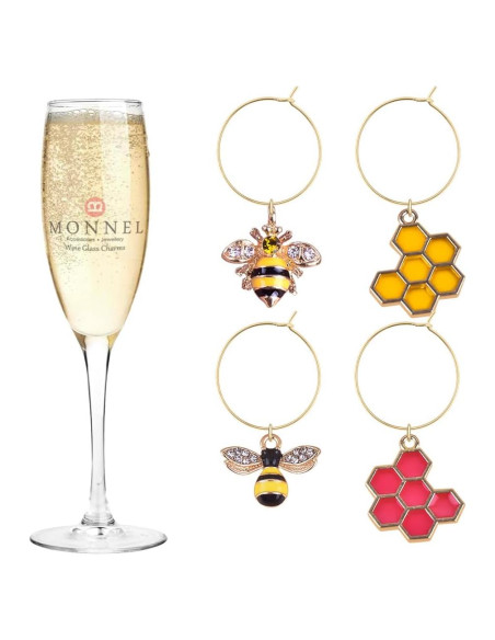 Set de 4 Marcadores de Copas de Vino Monnel P516 con Abejas Set de 4 Marcadores de Copas de Vino Monnel P516 con Abejas