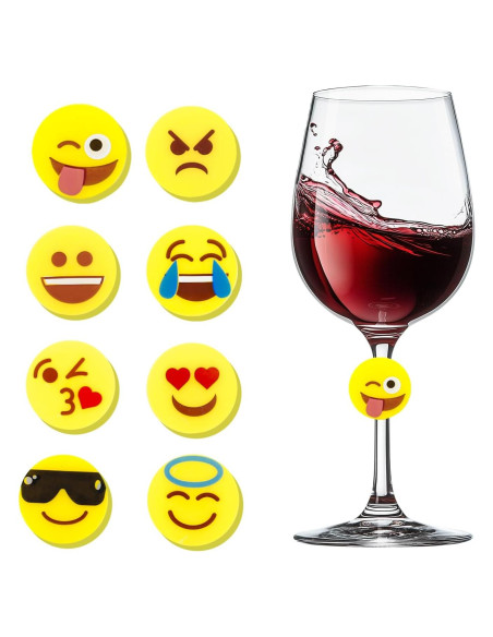 Marcadores de Bebida Emoji Reutilizables AB604 - 8 Piezas Marcadores de Bebida Emoji Reutilizables AB604 - 8 Piezas