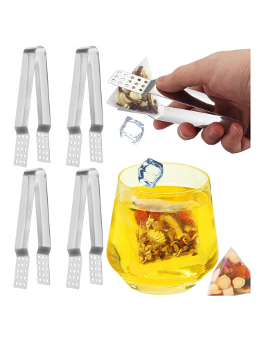 Paquete de 4 Pinzas de Té Acero Inoxidable Thinslimer Antideslizantes