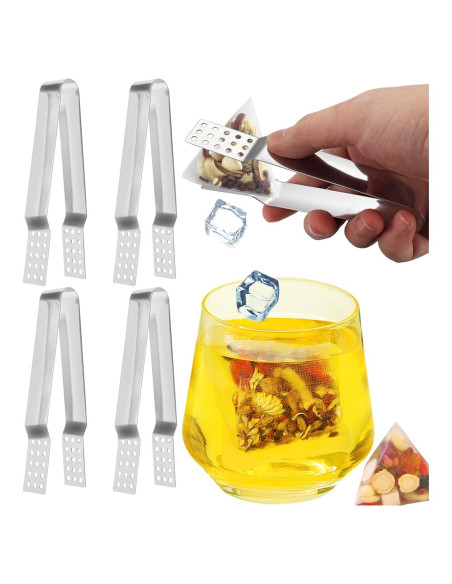 Paquete de 4 Pinzas de Té Acero Inoxidable Thinslimer Antideslizantes Paquete de 4 Pinzas de Té Acero Inoxidable Thinslimer Antideslizantes