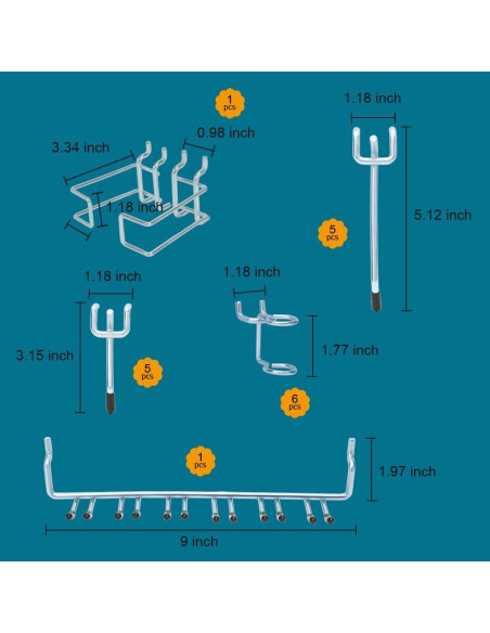 Kit de Accesorios para Tablero de Clavos Daanxw 1/4" Extra Grueso Kit de Accesorios para Tablero de Clavos Daanxw 1/4" Extra Grueso