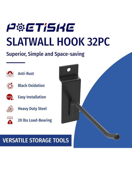 Ganchos de Pared Slatwall POETISKE 32PC 20.32cm Negro Pesado Ganchos de Pared Slatwall POETISKE 32PC 20.32cm Negro Pesado