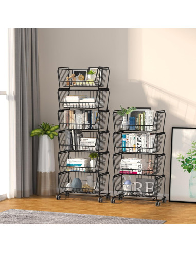 Carro de Almacenamiento PUSDON 6 Niveles Metal Negro Multifuncional