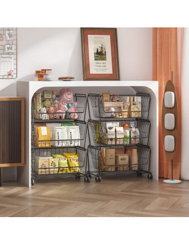 Carro de Almacenamiento PUSDON 6 Niveles Metal Negro Multifuncional