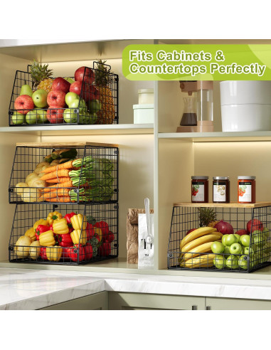 Paquete de 4 cestas apilables Jakyitvi con tapa de madera