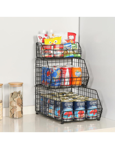 Cesta de Frutas Apilable Yuzehuaza 3 Niveles Negro Acero Cesta de Frutas Apilable Yuzehuaza 3 Niveles Negro Acero