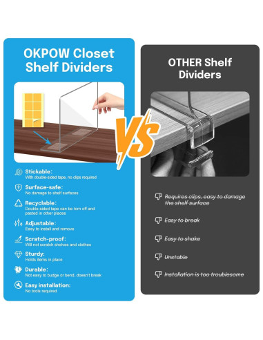 Divisores de Estante OKPOW Acrílico Transparente 8 Paquetes